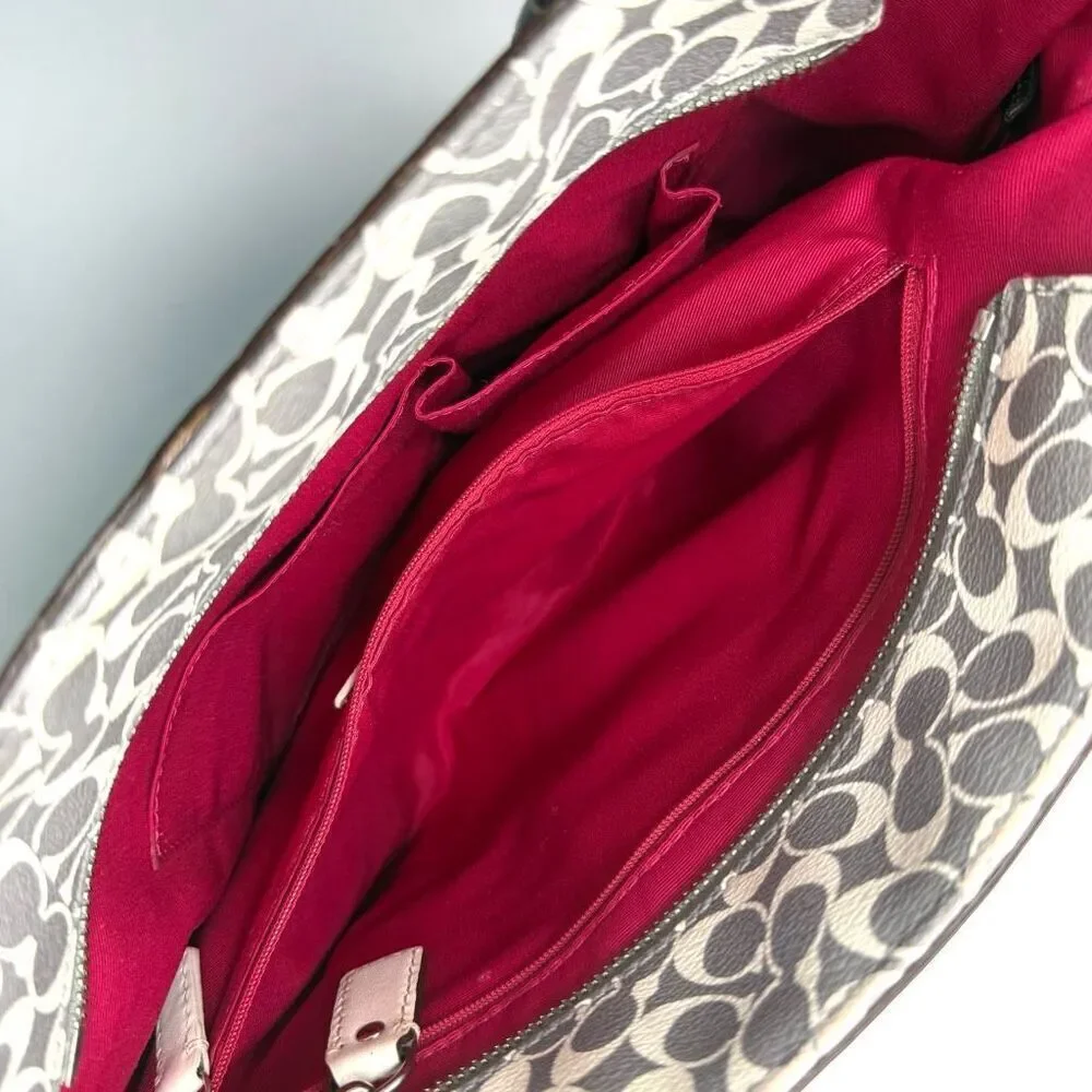 Coach Heritage Signature Stripe Pink White Tote Bag F15137